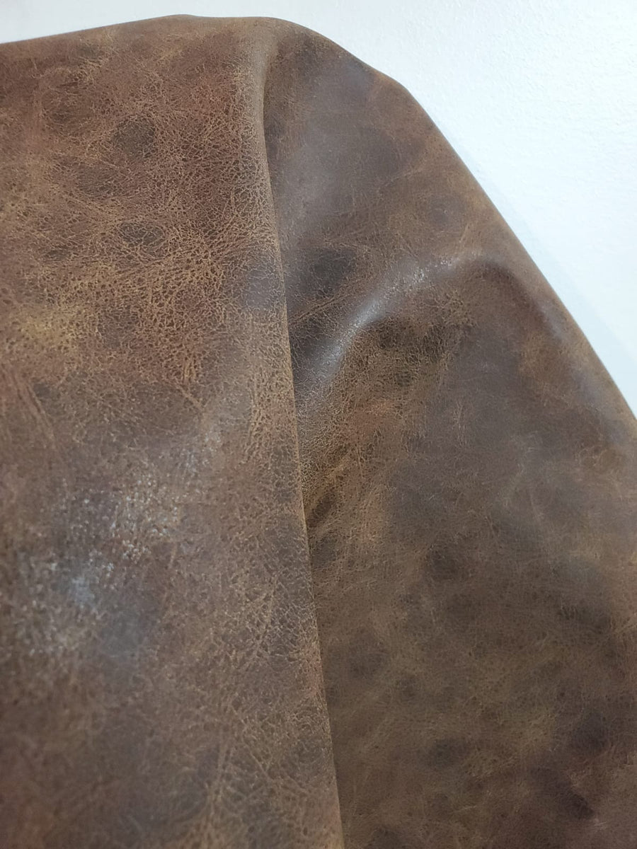 AGED BROWN DISTRESSED ANTIQUED SUEDE FAUX LEATHER LEATHERETTE